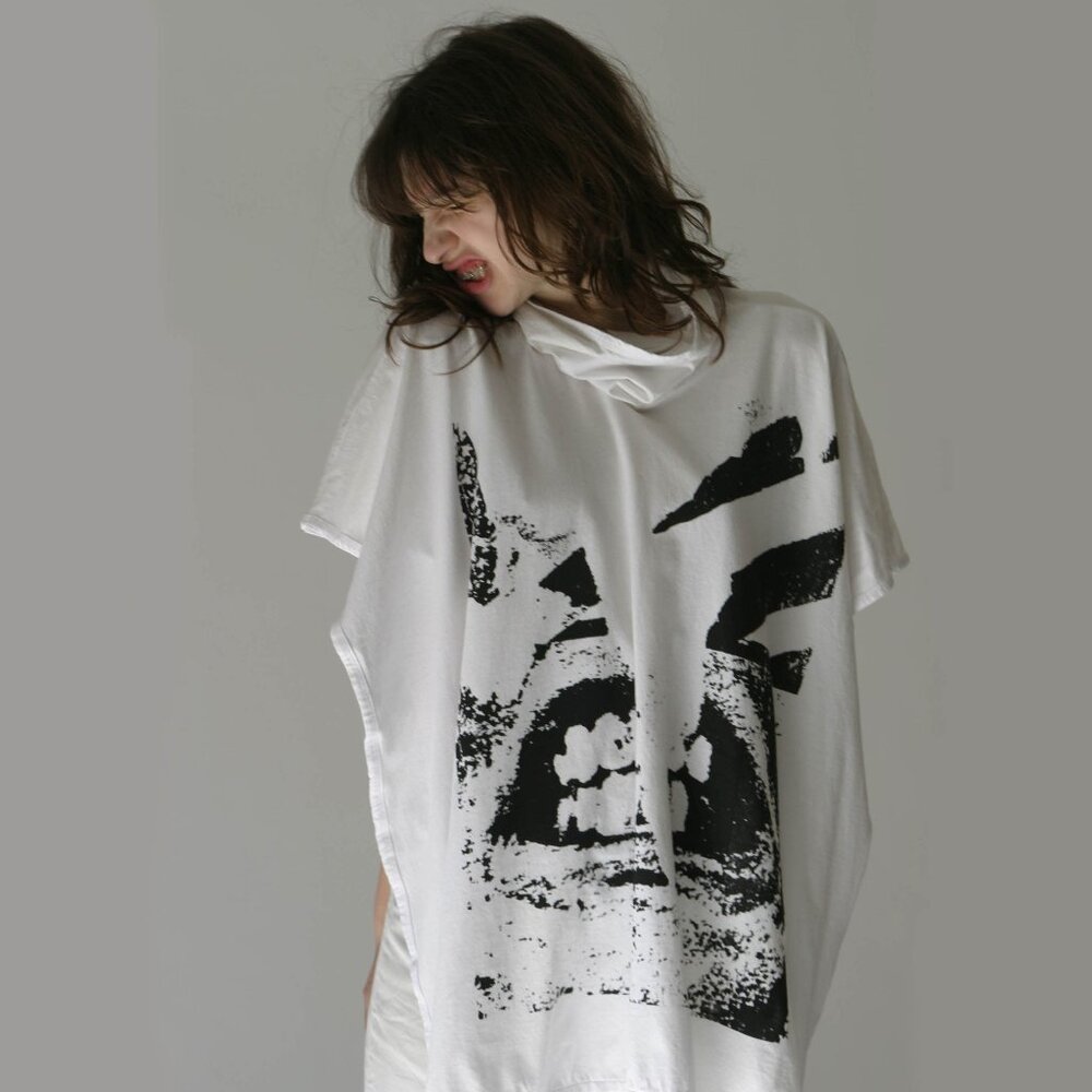 Indie sleaze early 00s silk tee dress by nyc designer Pleasure Principle